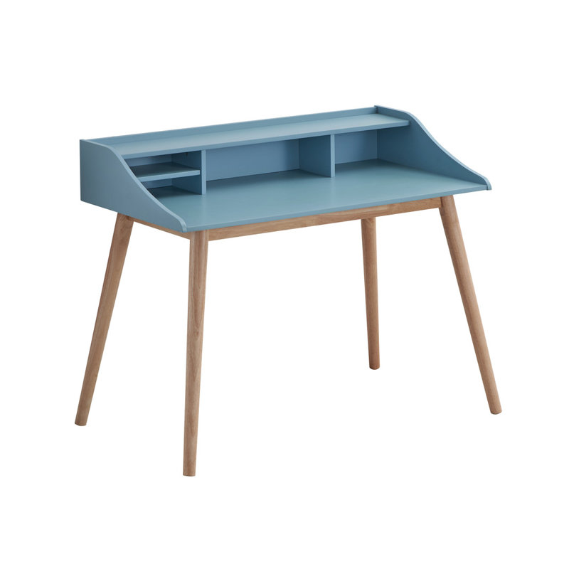George Oliver Roskilde Mid Century Modern Wood Writing Desk with Hutch Blue Wayfair